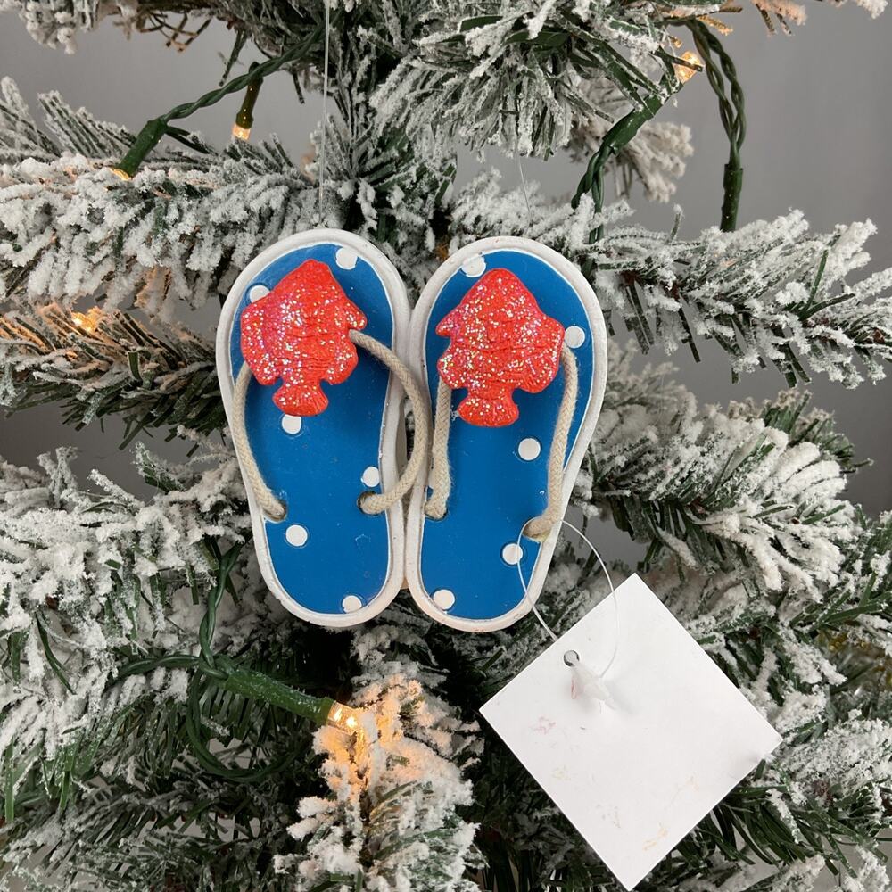 Christmas Ornament- Blue And White Polka Dot Sandal Ornament -Cape Shore